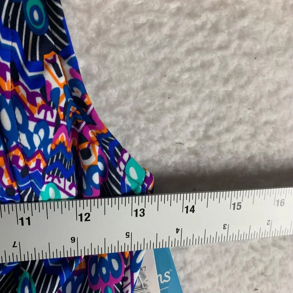 Swim Solutions Navy Multi Tummy-Control Shirred One-Piece Swimsuit Sz 8 NWT 9401 - Picture 5 of 11